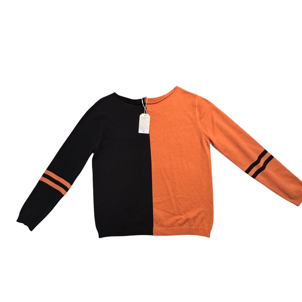 NWT Made with Love Colorblock Sweater Black Orange Striped Sleeves Women's Med.